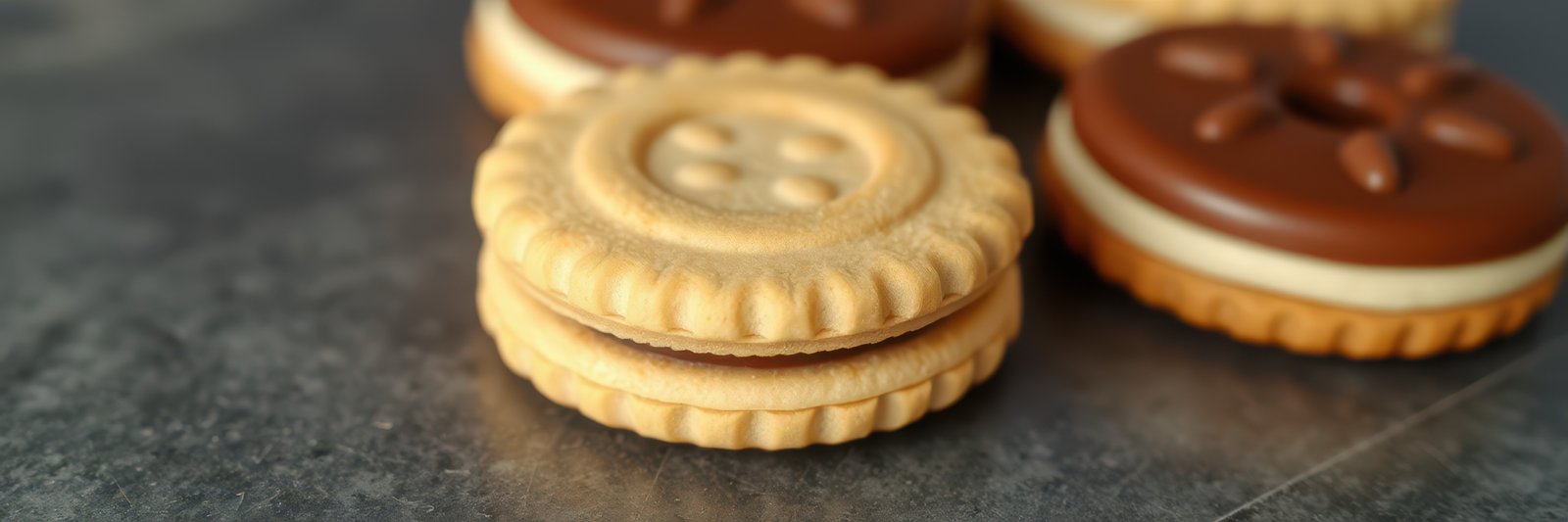 Delicious cookies stacked neatly on a marble surface inviting cravings for a sweet treat